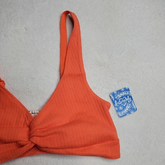 Free People Intimately Coral Orange Ribbed Twist Knot Front Tori Bralette - Picture 4 of 7
